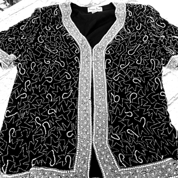 Vintage Laurence Kazer New York 100% Silk Beaded Short Sleeve Jacket XL EUC - Picture 6 of 13